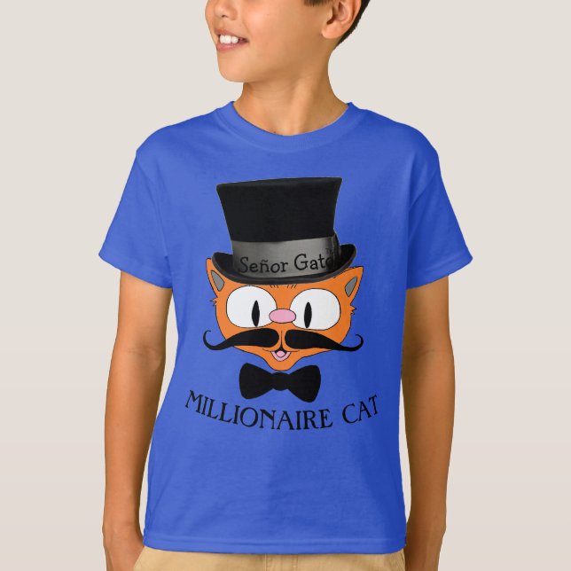 MILLIONAIRE CAT-Cartoon Mustache Cat Boys T-Shirt (Vorderseite)