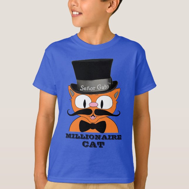 MILLIONAIRE CAT-Cartoon Mustache Extravagante Katz T-Shirt (Vorderseite)