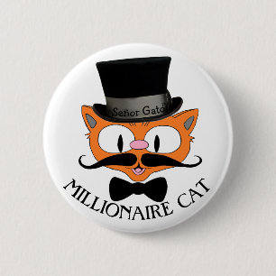 MILLIONAIRE CAT-Cartoon Mustache Katze mit Top-Hut Button