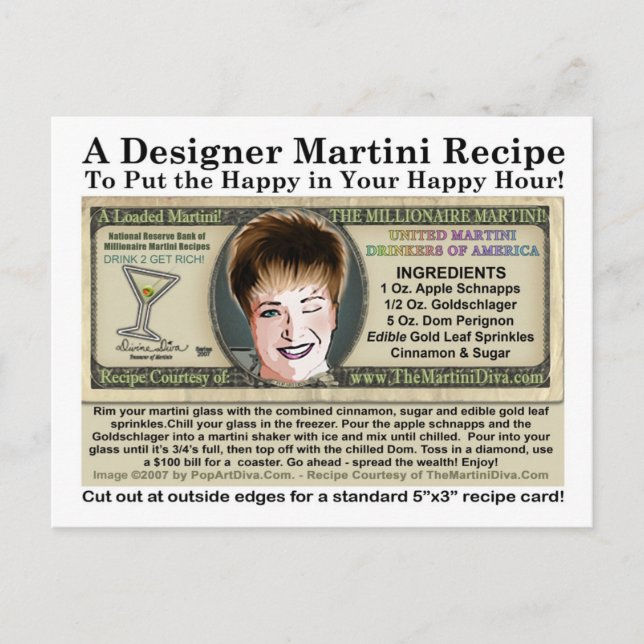 Millionaire Martini Joke Recipe Postcard Postkarte (Vorderseite)