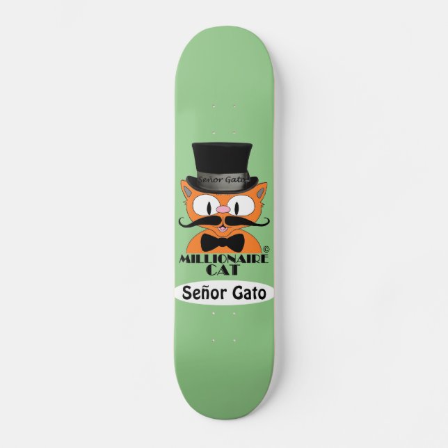 Millionär Cartoon Mustache Cat Señor Gato Skateboard (Vorderseite)