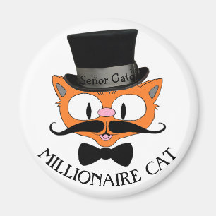MILLIONÄR-KATZE Schnurrbartkatze mit Zylinder Magnet