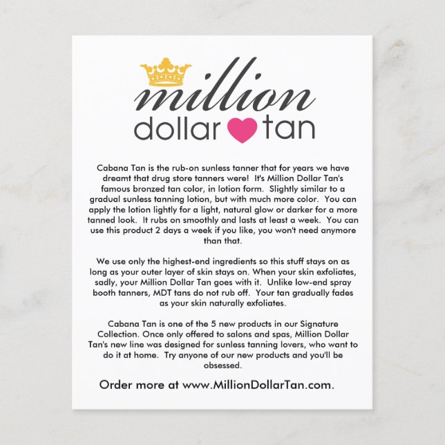 Millionen Dollar Tan's Cabana Tan Card Vertikal Flyer (Vorne)
