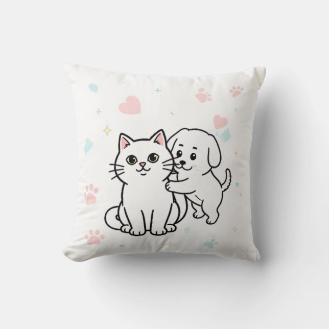 Milo & Bo Kawaii Cat & Dog Pillow Kissen (Vorderseite)