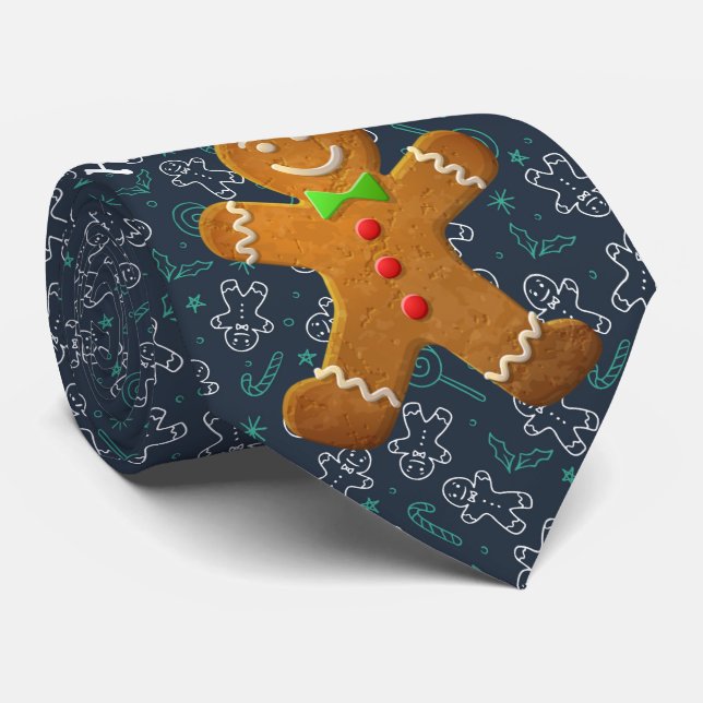 Milo Christmas Collection Blue Gingerbread Man Krawatte (Gerollt)