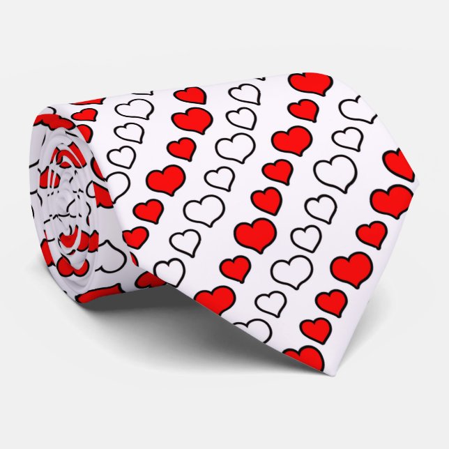 Milo Dale Red and White Hearts Men's Necktie Krawatte (Gerollt)