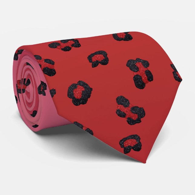 Milo Dale Red und Black Leppard Pink Necktie Krawatte (Gerollt)