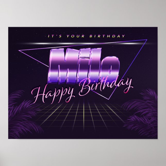 Milo Name Vorname lila retro Poster Geburtstag (Vorne)