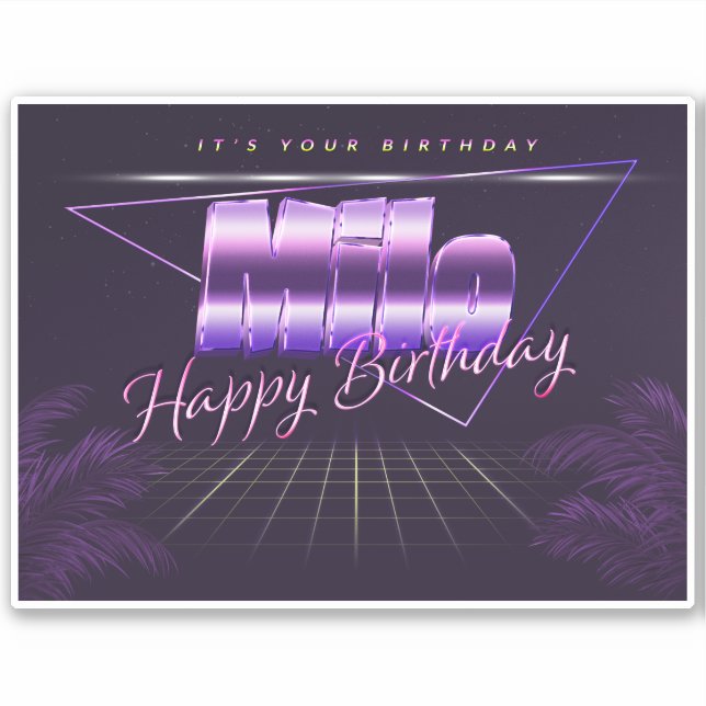 Milo Name Vorname lila retro Sticker Geburtstag (Vorderseite)