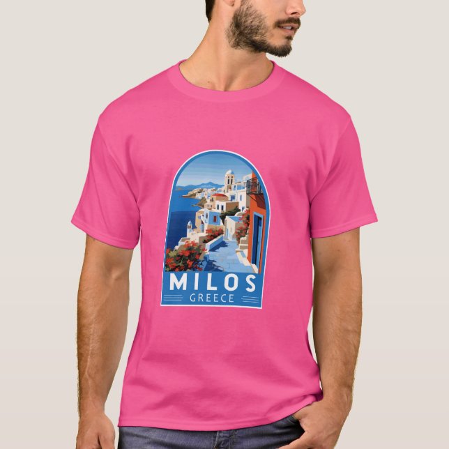 Milos Greece Travel Art Emblem Vintag T-Shirt (Vorderseite)