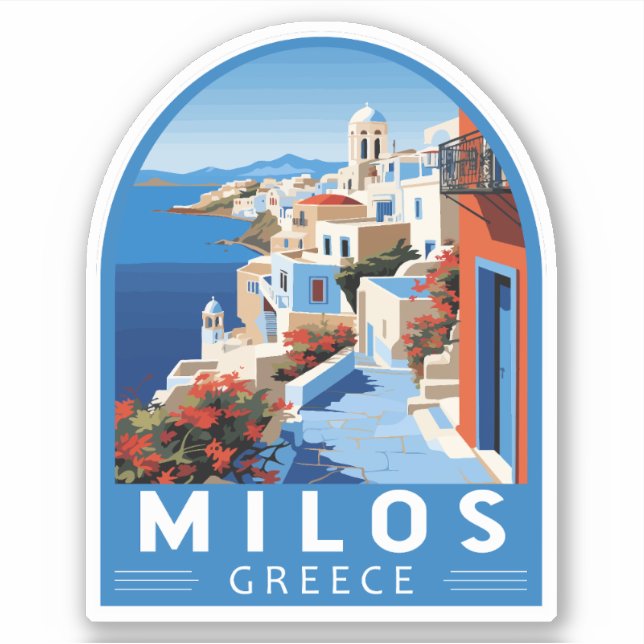 Milos Greece Travel Art Vintag Aufkleber (Vorderseite)