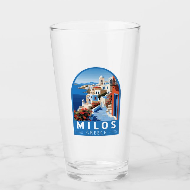 Milos Greece Travel Art Vintag Glas (Vorderseite)