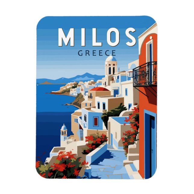 Milos Greece Travel Art Vintag Magnet (Vertikal)