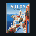 Milos Greece Travel Art Vintag Postkarte<br><div class="desc">Milos Retrovektor Vektor-Reise-Design. Milos oder Melos ist eine vulkanische griechische Insel im Ägäischen Meer,  nördlich des kretischen Meeres.</div>