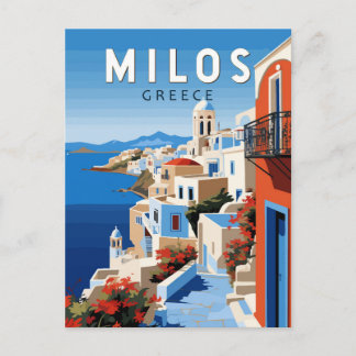 Milos Greece Travel Art Vintag Postkarte