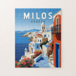 Milos Greece Travel Art Vintag Puzzle<br><div class="desc">Milos Retrovektor Vektor-Reise-Design. Milos oder Melos ist eine vulkanische griechische Insel im Ägäischen Meer,  nördlich des kretischen Meeres.</div>