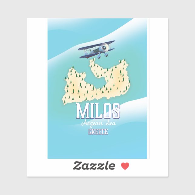 Milos, griechische Insel Karte Reiseplakatkunst. Aufkleber (Blatt)