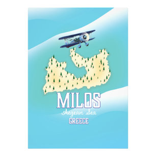 Milos, griechische Insel Karte Reiseplakatkunst. Fotodruck