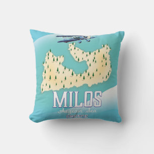 Milos, griechische Insel Karte Reiseplakatkunst. Kissen