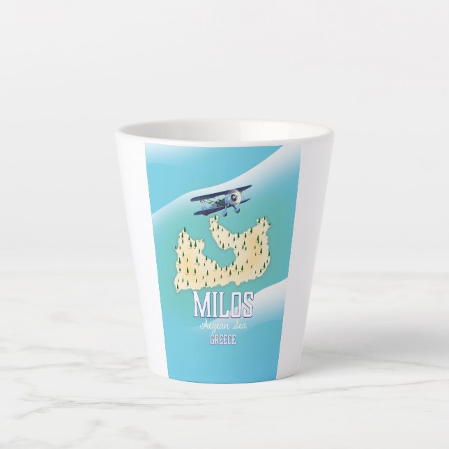Milos, griechische Insel Karte Reiseplakatkunst. Milchtasse (Vorderseite)