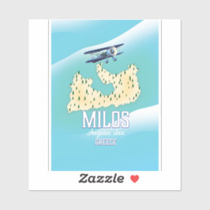 Milos, griechische Insel Karte Reiseposter Kunst. Aufkleber