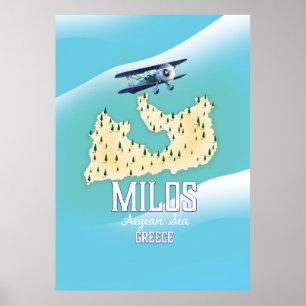 Milos, griechische Insel Karte Reiseposter Kunst. Poster
