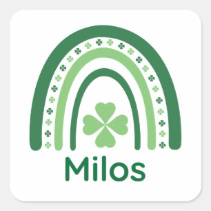 Milos Name Klee Boho Regenbogen Quadratischer Aufkleber