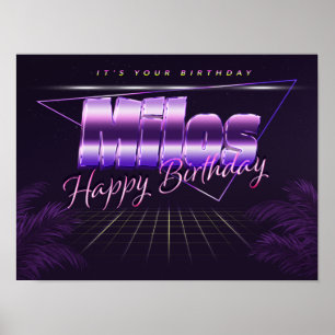 Milos Name Vorname lila retro Poster Geburtstag