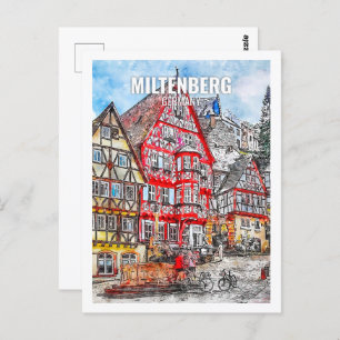 Miltenberg Deutschland Berühmter Platz Wasserfarbe Postkarte