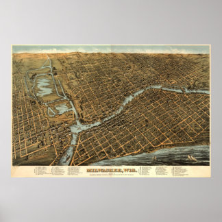 Milwaukee birdseye Karte - 1872 (Bailey) BigMapBlo Poster