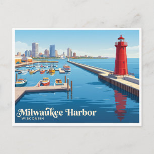 Milwaukee Hafen und Pierhead Leuchtturm Wisconsin Postkarte