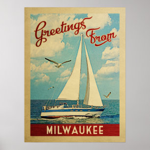 Milwaukee Poster Sailboat Vintage Travel Wisconsin