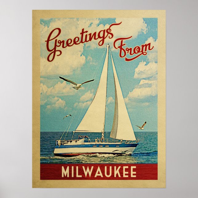 Milwaukee Poster Sailboat Vintage Travel Wisconsin (Vorne)