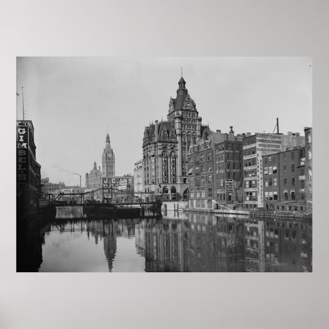 Milwaukee River und Dowtown Poster (Vorne)