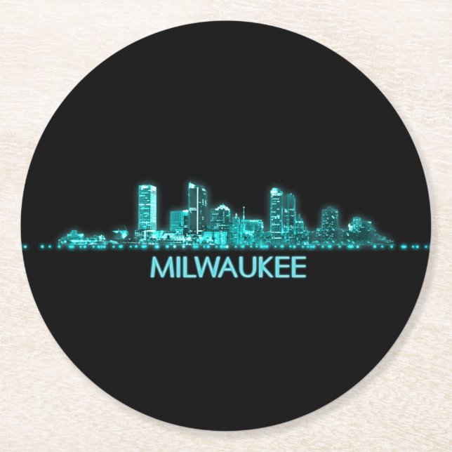 Milwaukee-Skyline Runder Pappuntersetzer (Vorderseite)
