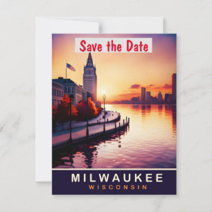 Milwaukee, Stadt am Wasser, Reise-Postkarte, Save The Date