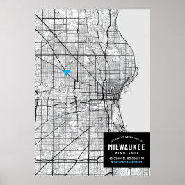 Milwaukee Stadtkarte + Ort markieren Poster