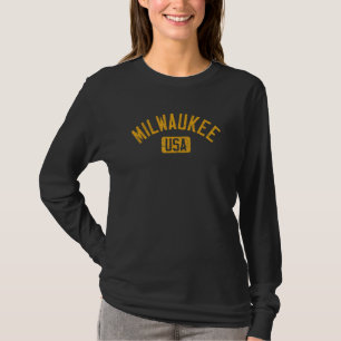 Milwaukee USA gebogener Text abgenutzter Bernstein T-Shirt
