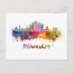 Milwaukee V2 Skyline in Aquarellfarbe Postkarte