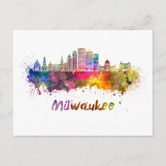 Milwaukee V2 Skyline in Aquarellfarbe Postkarte
