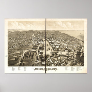 Milwaukee WI 1879 Antike Panoramakarte Poster