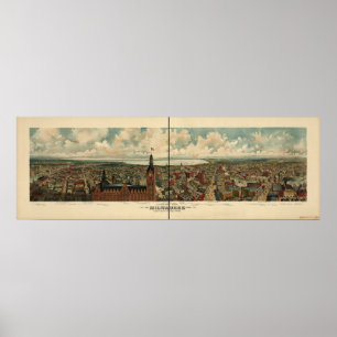 Milwaukee WI 1898 Antique Panoramabalkarte Poster