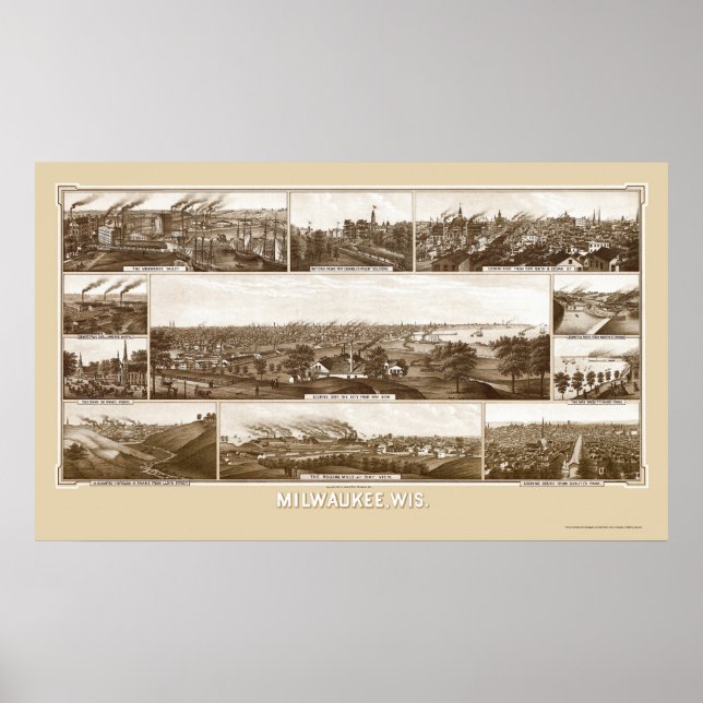 Milwaukee, WI Panorama Karte - 1882 Poster (Vorne)