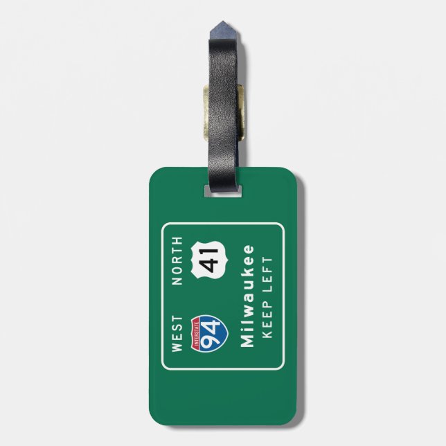 Milwaukee, WI-Verkehrsschild Gepäckanhänger (Rückseite vertikal)