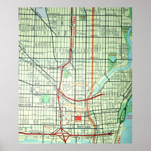 Milwaukee, WI Vintag Map Poster