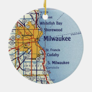 Milwaukee WI Vintage Karte Keramik Ornament