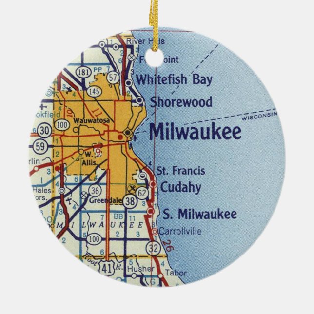 Milwaukee WI Vintage Karte Keramik Ornament (Hinten)