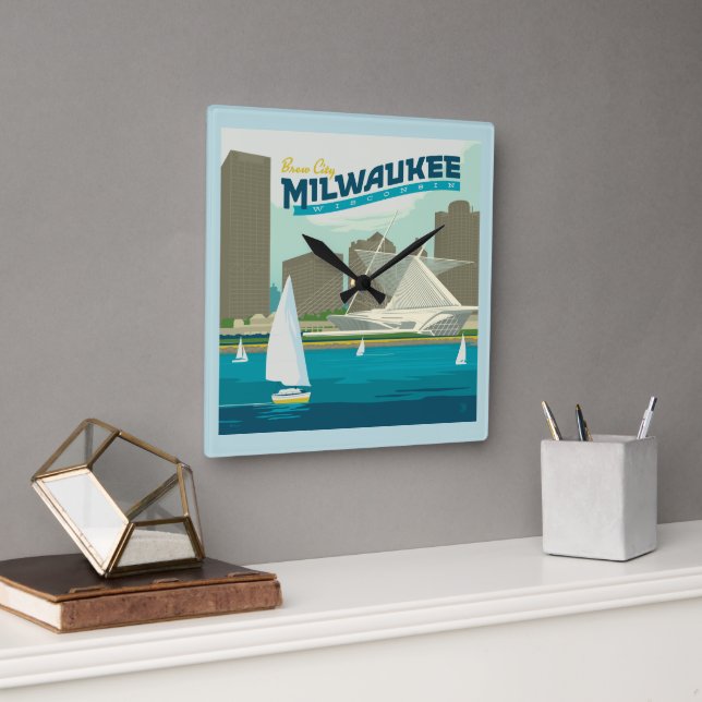 Milwaukee Wisconsin Harbour | Stadt Brew Quadratische Wanduhr (Büro)