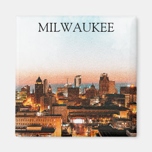 Milwaukee Wisconsin Skyline By Night Arwork Magnet