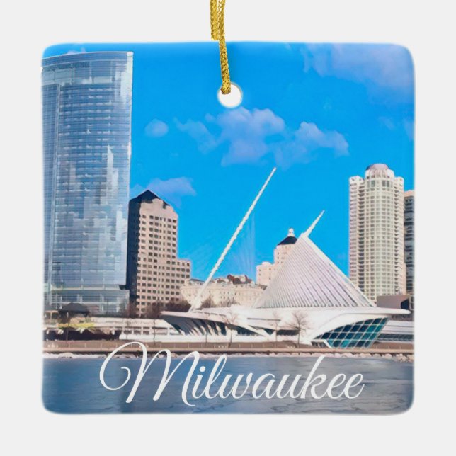 Milwaukee Wisconsin Skyline Keramik Ornament (Vorderseite)